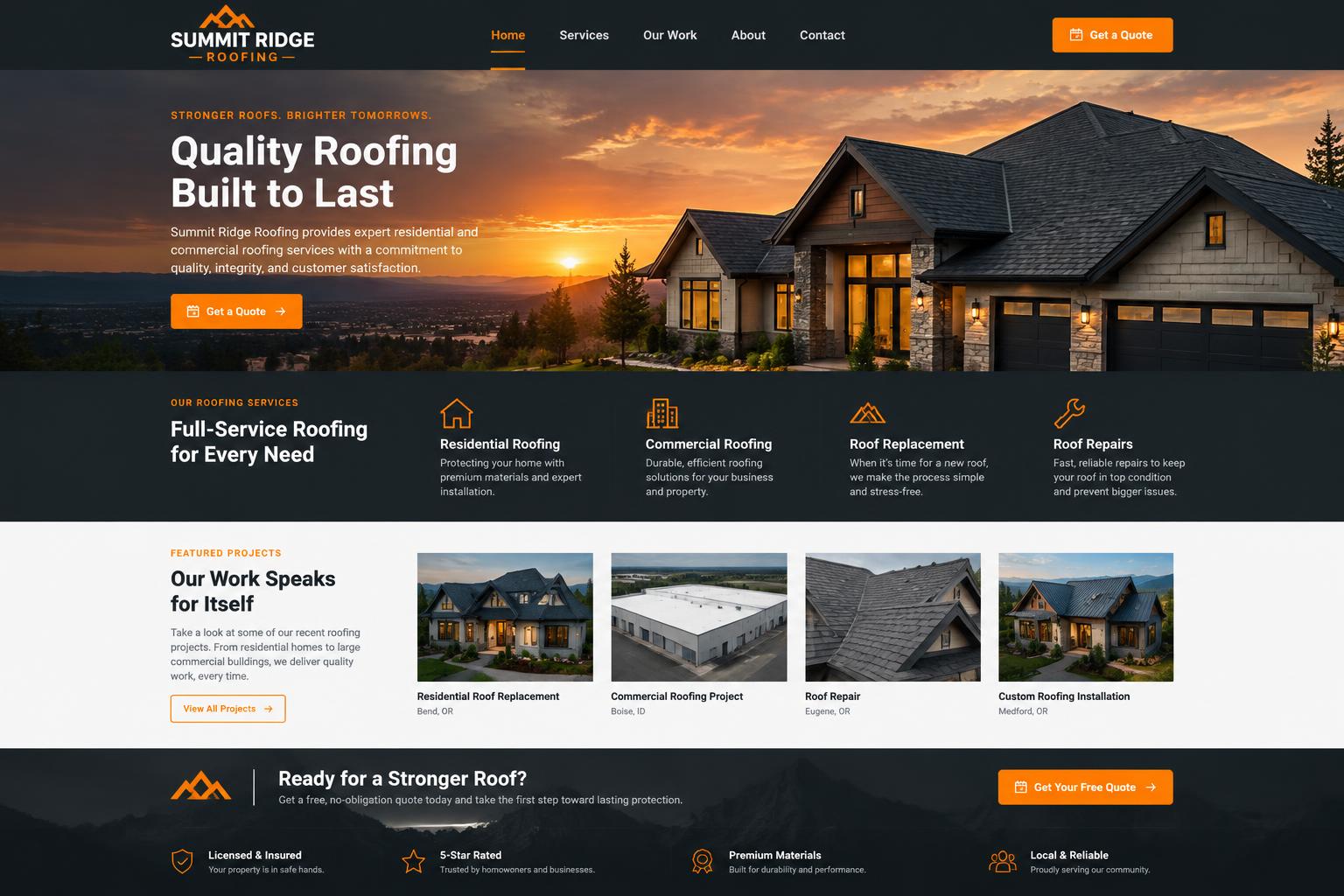 Summit Ridge Roofing concept website homepage design